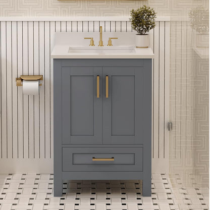 Ayna Decors Rooh 24 Inch Charcoal Grey Bath Vanity with Pure White Quartz Countertop
