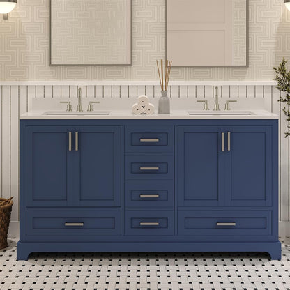 Ayna Decors Maya 60 Inch Navy Blue Bath Vanity with Pure White Quartz Countertop