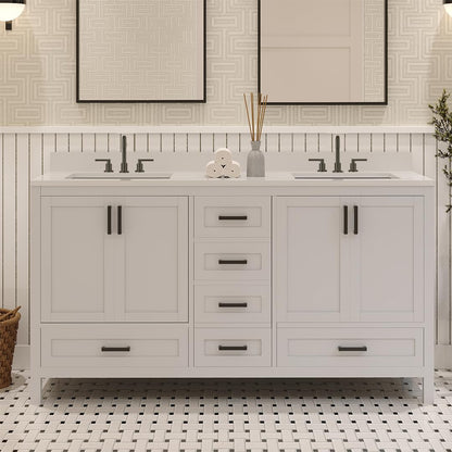 Ayna Decors Rooh 60 Inch White Bath Vanity with Pure White Quartz Countertop