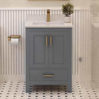 Ayna Decors Rooh 24 Inch Charcoal Grey Bath Vanity with Pure White Quartz Countertop