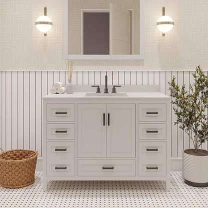 Ayna Decors Rooh 42 Inch White Bath Vanity with Pure White Quartz Countertop