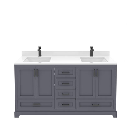 Ayna Decors Maya 60 Inch Charcoal Grey Bathroom Vanity with Quartz Countertop with Matte Black Hardware