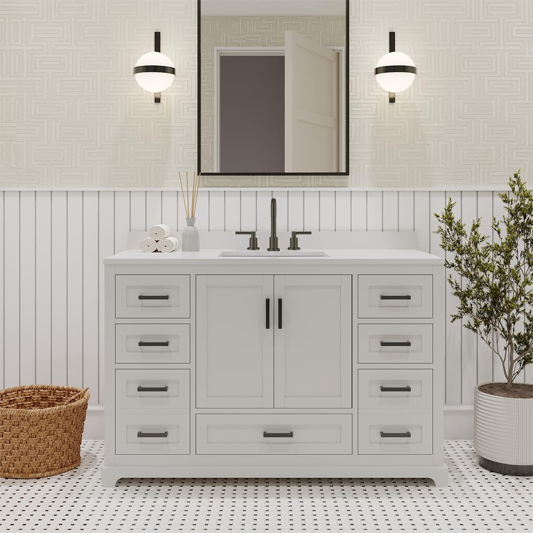 Ayna Decors Maya 48 Inch White Bath Vanity with Pure White Quartz Countertop