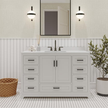 Ayna Decors Maya 48 Inch White Bath Vanity with Pure White Quartz Countertop
