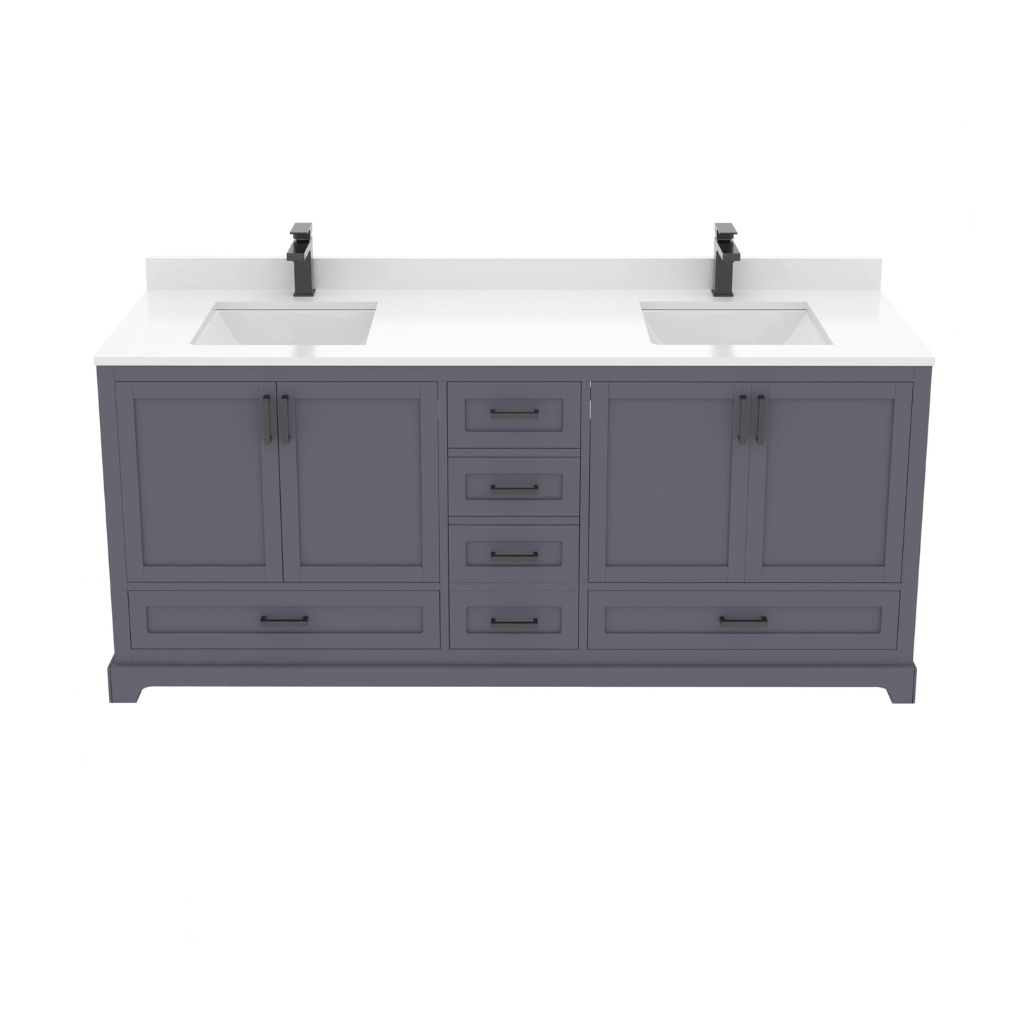 Ayna Decors Maya 72 Inch Charcoal Grey Bathroom Vanity with Quartz Countertop with Matte Black Hardware