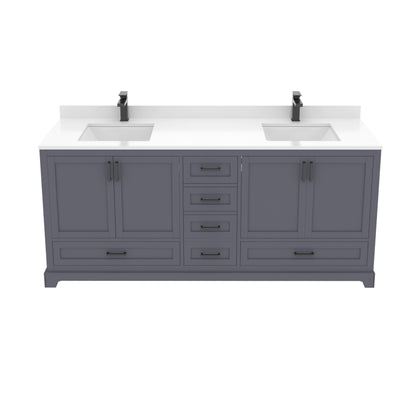 Ayna Decors Maya 72 Inch Charcoal Grey Bathroom Vanity with Quartz Countertop with Matte Black Hardware