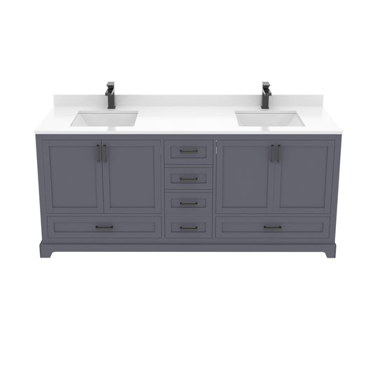 Ayna Decors Maya 72 Inch Charcoal Grey Bathroom Vanity with Quartz Countertop with Matte Black Hardware