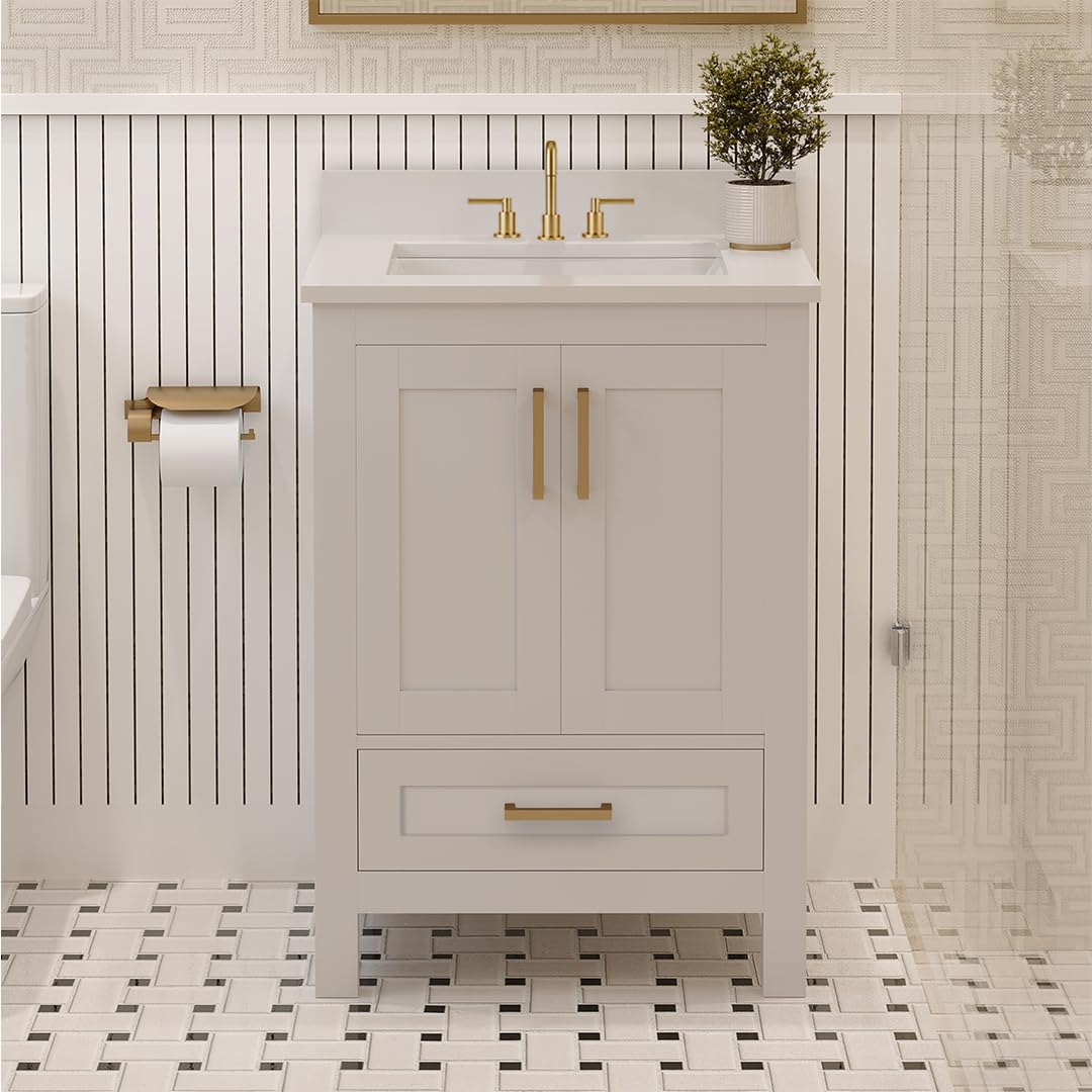 Ayna Decors Rooh 24 Inch White Bath Vanity with Pure White Quartz Countertop