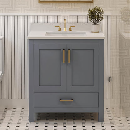 Ayna Decors Rooh 30 Inch Charcoal Grey Bath Vanity with Pure White Quartz Countertop