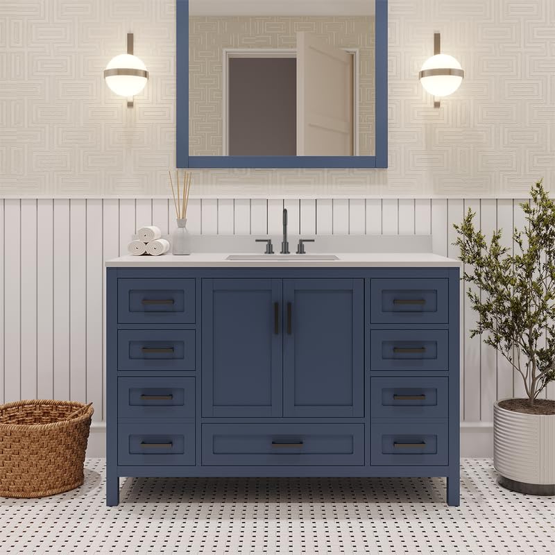 Ayna Decors Rooh 48 Inch Navy Blue Bath Vanity with Pure White Quartz Countertop
