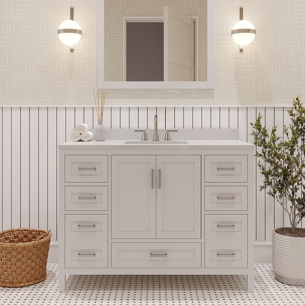 Ayna Decors Rooh 42 Inch White Bath Vanity with Pure White Quartz Countertop