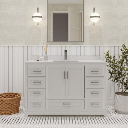 Ayna Decors Maya 48 Inch White Bath Vanity with Pure White Quartz Countertop