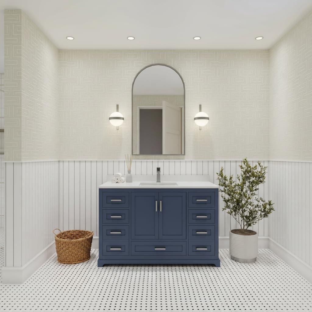 Ayna Decors Maya 42 Inch Navy Blue Bathroom Vanity Cabinet (Base Only) with Brushed Nickel Hardware