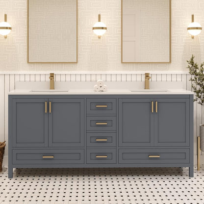 Ayna Decors Rooh 72 Inch Charcoal Grey Bath Vanity with Pure White Quartz Countertop