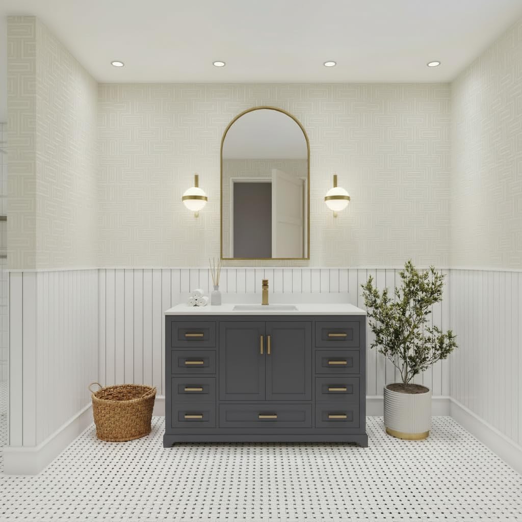 Ayna Decors Maya 42 Inch Charcoal Grey Bath Vanity with Pure White Quartz Countertop