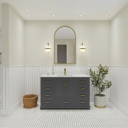 Ayna Decors Maya 42 Inch Charcoal Grey Bath Vanity with Pure White Quartz Countertop