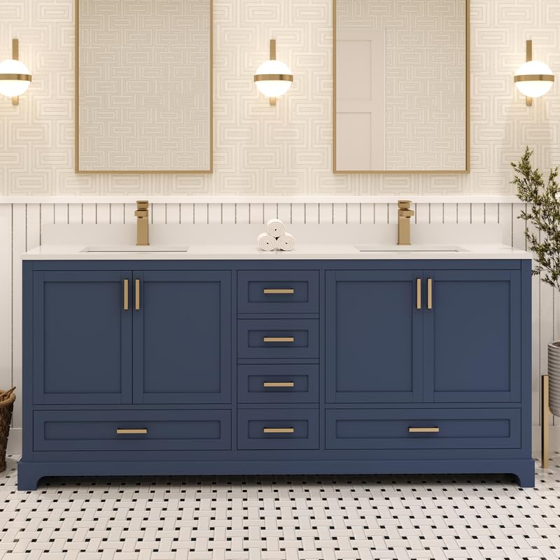 Ayna Decors Maya 72 Inch Navy Blue Bath Vanity with Pure White Quartz Countertop
