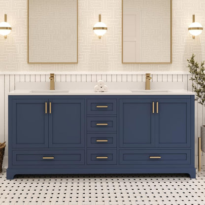 Ayna Decors Maya 72 Inch Navy Blue Bath Vanity with Pure White Quartz Countertop