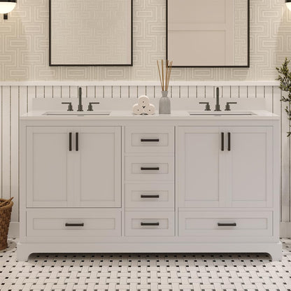 Ayna Decors Maya 60 Inch White Bath Vanity with Pure White Quartz Countertop