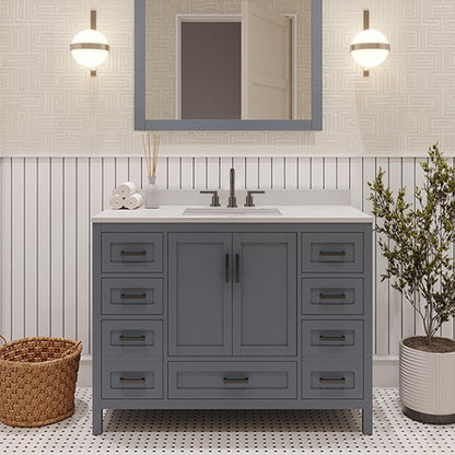 Ayna Decors Rooh 42 Inch Charcoal Grey Bath Vanity with Pure White Quartz Countertop