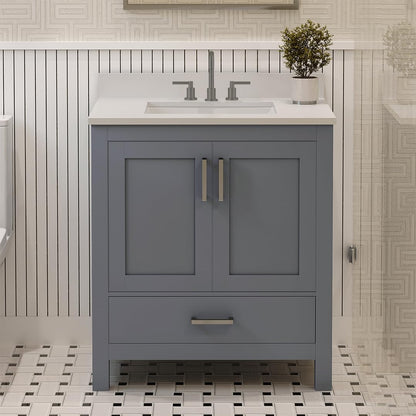 Ayna Decors Rooh 30 Inch Charcoal Grey Bath Vanity with Pure White Quartz Countertop