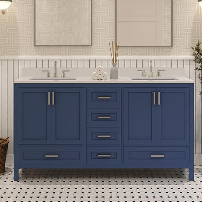 Ayna Decors Rooh 60 Inch Navy Blue Bath Vanity with Pure White Quartz Countertop