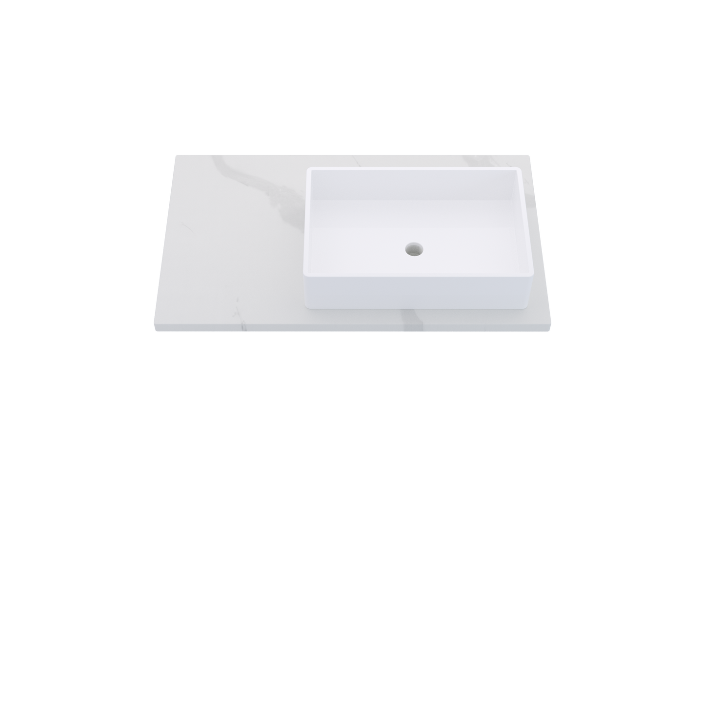 37" Vanderloc Silestone® Quartz Bathroom Vanity Top | Single Vigo Sink | Offset in Classic Calacatta