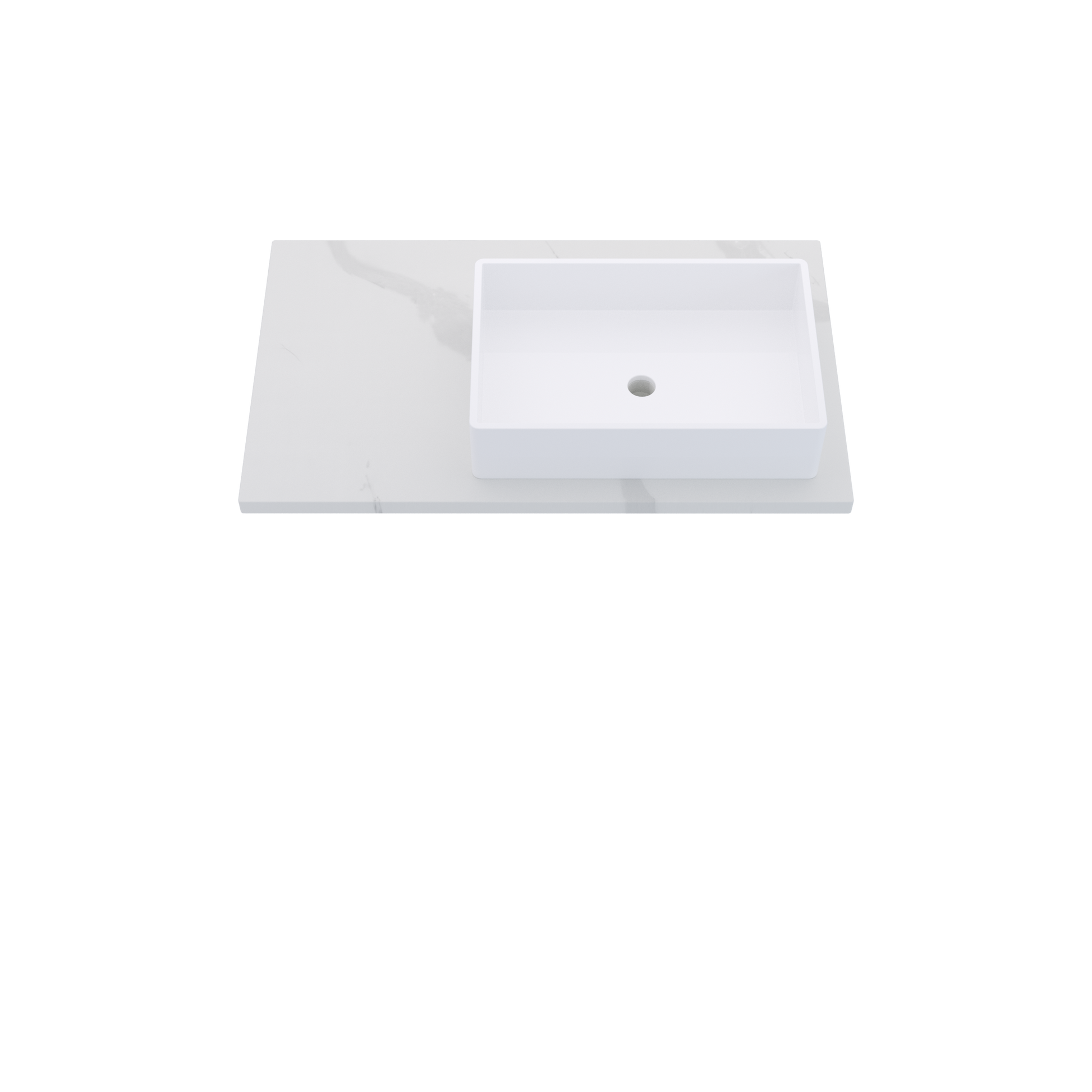 37" Vanderloc Silestone® Quartz Bathroom Vanity Top | Single Vigo Sink | Offset in Classic Calacatta