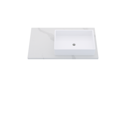 37" Vanderloc Silestone® Quartz Bathroom Vanity Top | Single Vigo Sink | Offset in Classic Calacatta