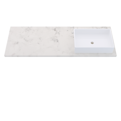 61 inch Vanderloc Silestone quartz vanity top, single Vigo sink, right offset, Helix