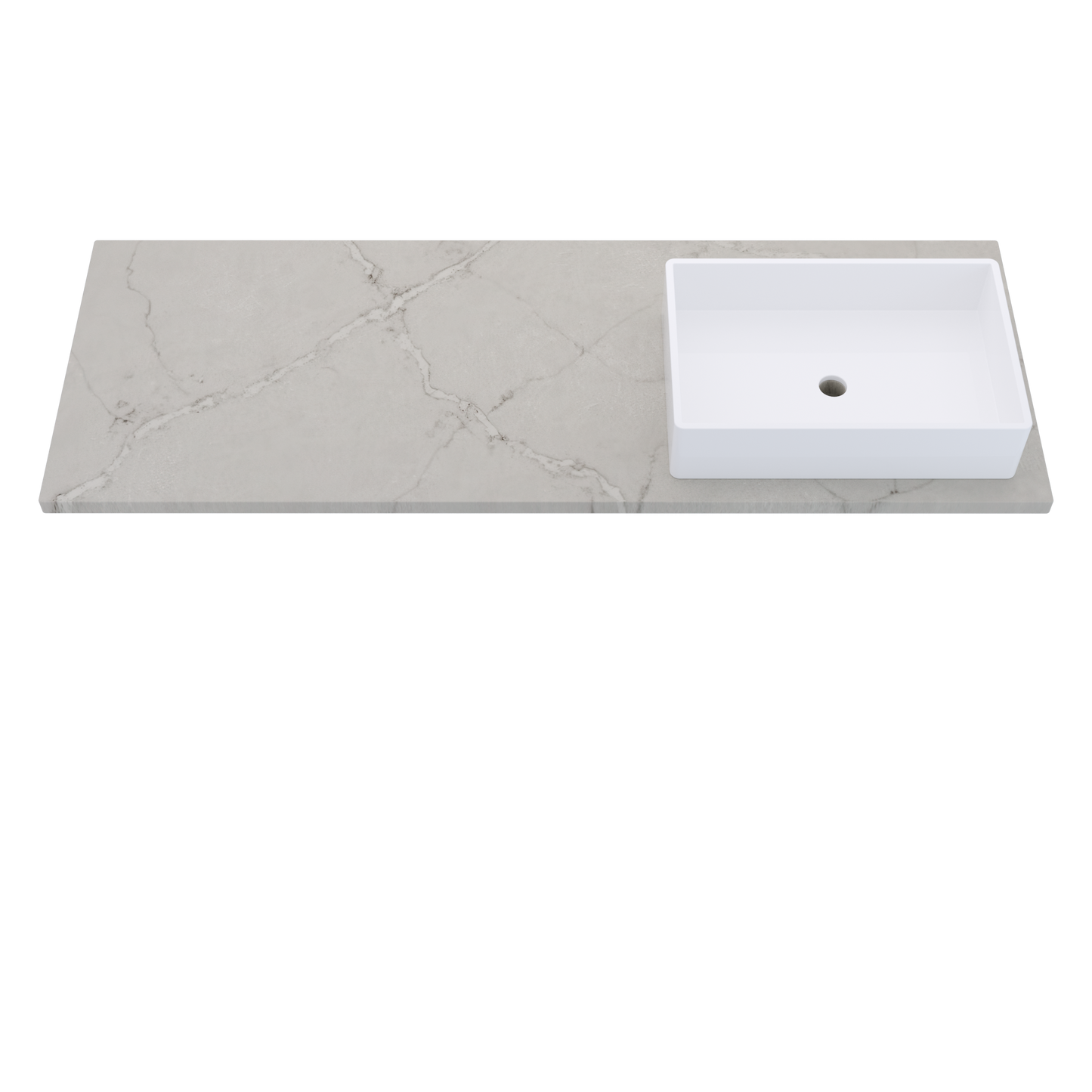 61" Vanderloc Silestone® Quartz Bathroom Vanity Top | Single Vigo Sink | Right Offset in Victorian Silver