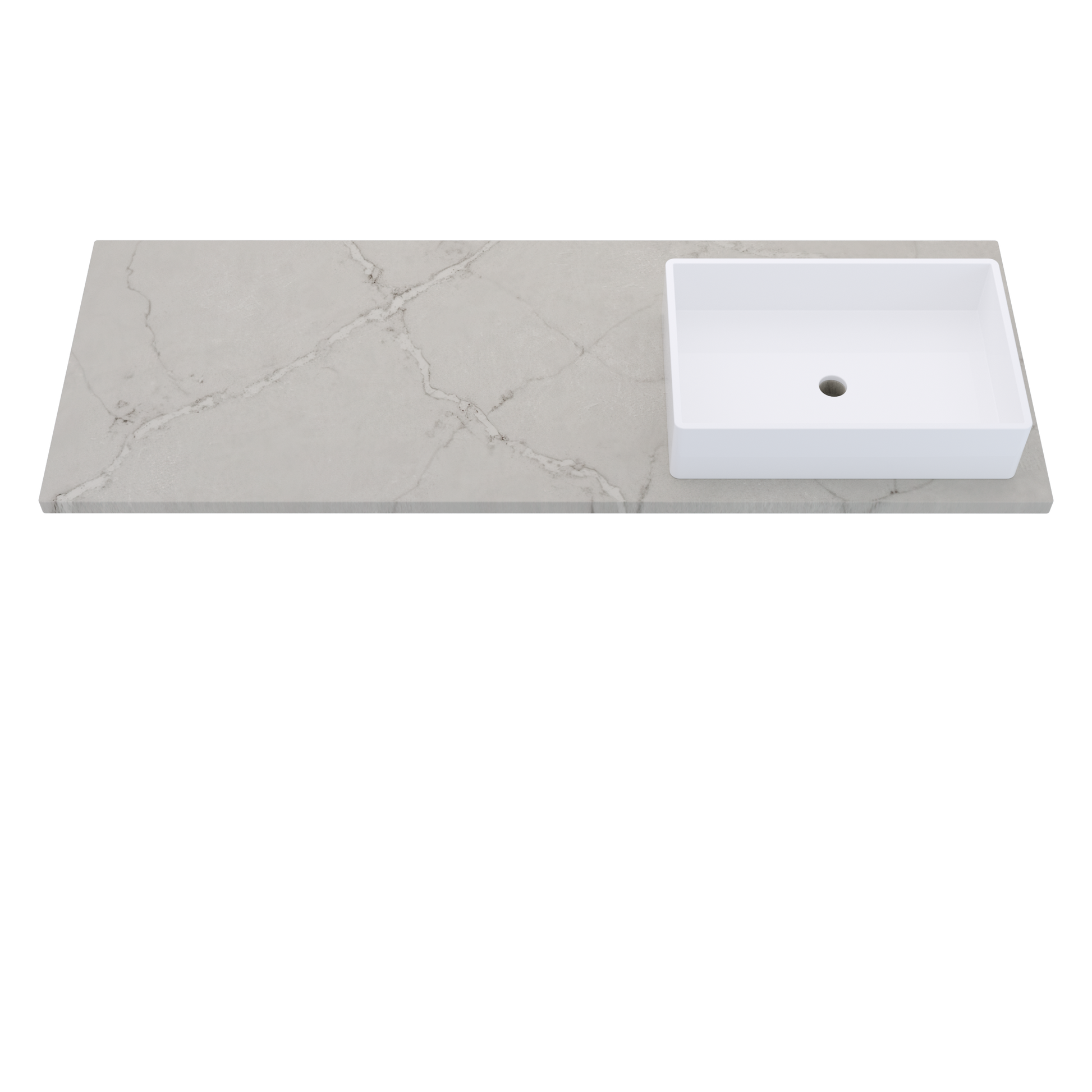 61" Vanderloc Silestone® Quartz Bathroom Vanity Top | Single Vigo Sink | Right Offset in Victorian Silver