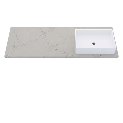 61" Vanderloc Silestone® Quartz Bathroom Vanity Top | Single Vigo Sink | Right Offset in Victorian Silver