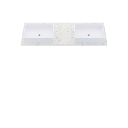 61" Vanderloc Silestone® Quartz Bathroom Vanity Top | Double Vigo Sink | Offset in Lyra