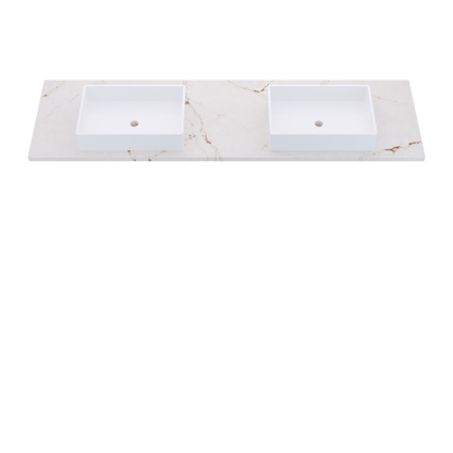 79" Vanderloc Silestone® Quartz Bathroom Vanity Top | Double Vigo Sink | Centered in Versailles Ivory