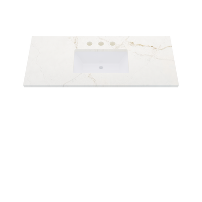 49" Vanderloc Silestone® Quartz Bathroom Vanity Top | Single Rectangle Sink | Centered in Blanc Elysee