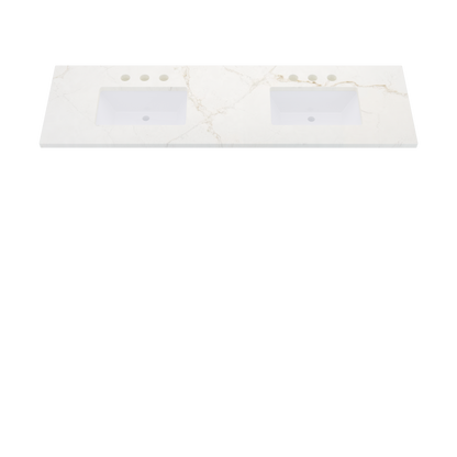 73" Vanderloc Silestone® Quartz Bathroom Vanity Top | Double Rectangle Sink | Centered in Blanc Elysee