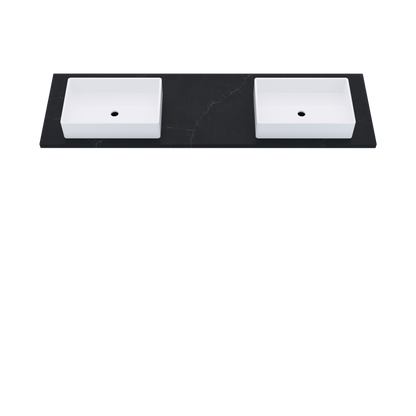 73" Vanderloc Silestone® Quartz Bathroom Vanity Top | Double Vigo Sink | Offset in Et Calacatta Gold
