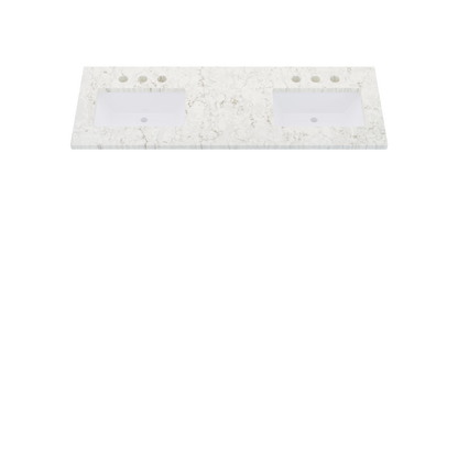 61" Vanderloc Silestone® Quartz Bathroom Vanity Top | Double Rectangle Sink | Offset in Lusso