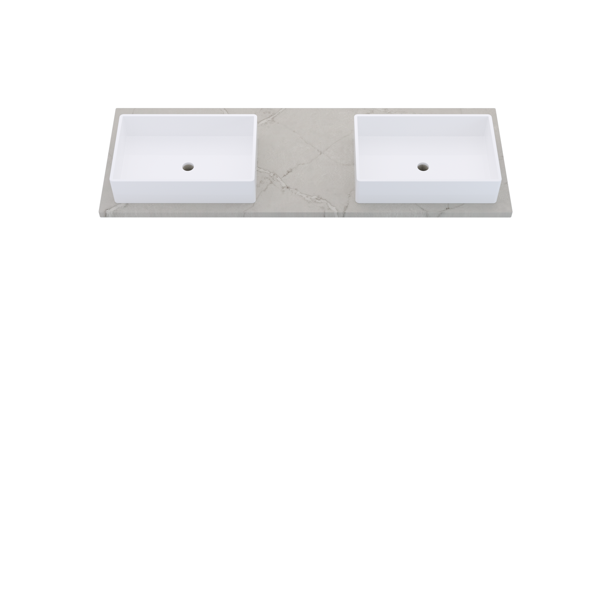 61" Vanderloc Silestone® Quartz Bathroom Vanity Top | Double Vigo Sink | Offset in Victorian Silver