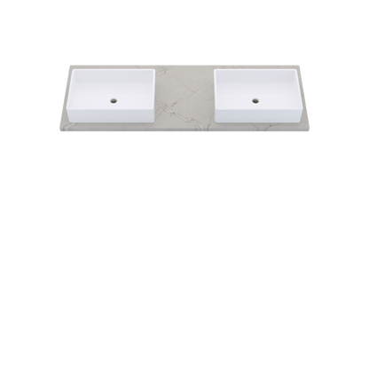 61" Vanderloc Silestone® Quartz Bathroom Vanity Top | Double Vigo Sink | Offset in Victorian Silver