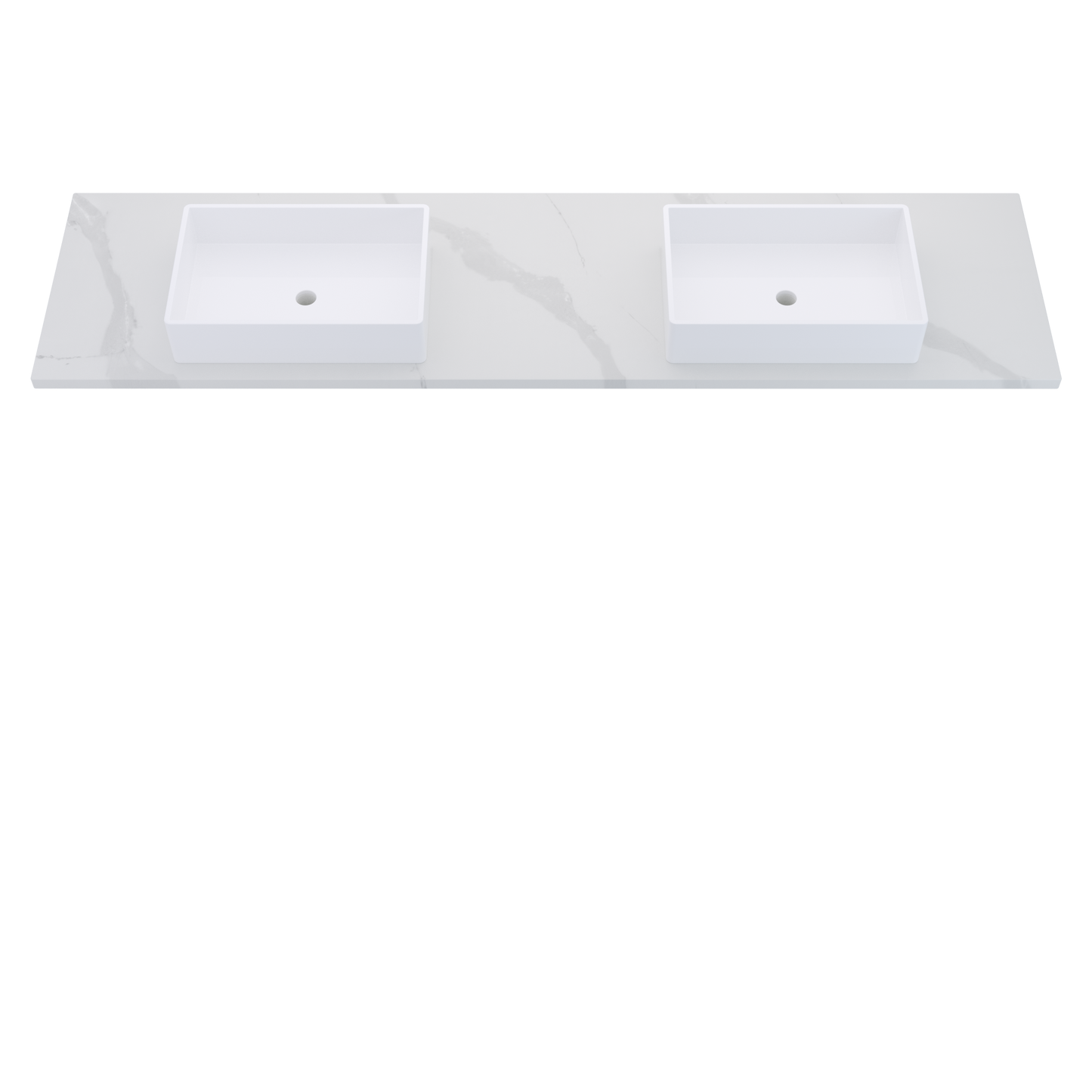 85" Vanderloc Silestone® Quartz Bathroom Vanity Top | Double Vigo Sink | Centered in Classic Calacatta