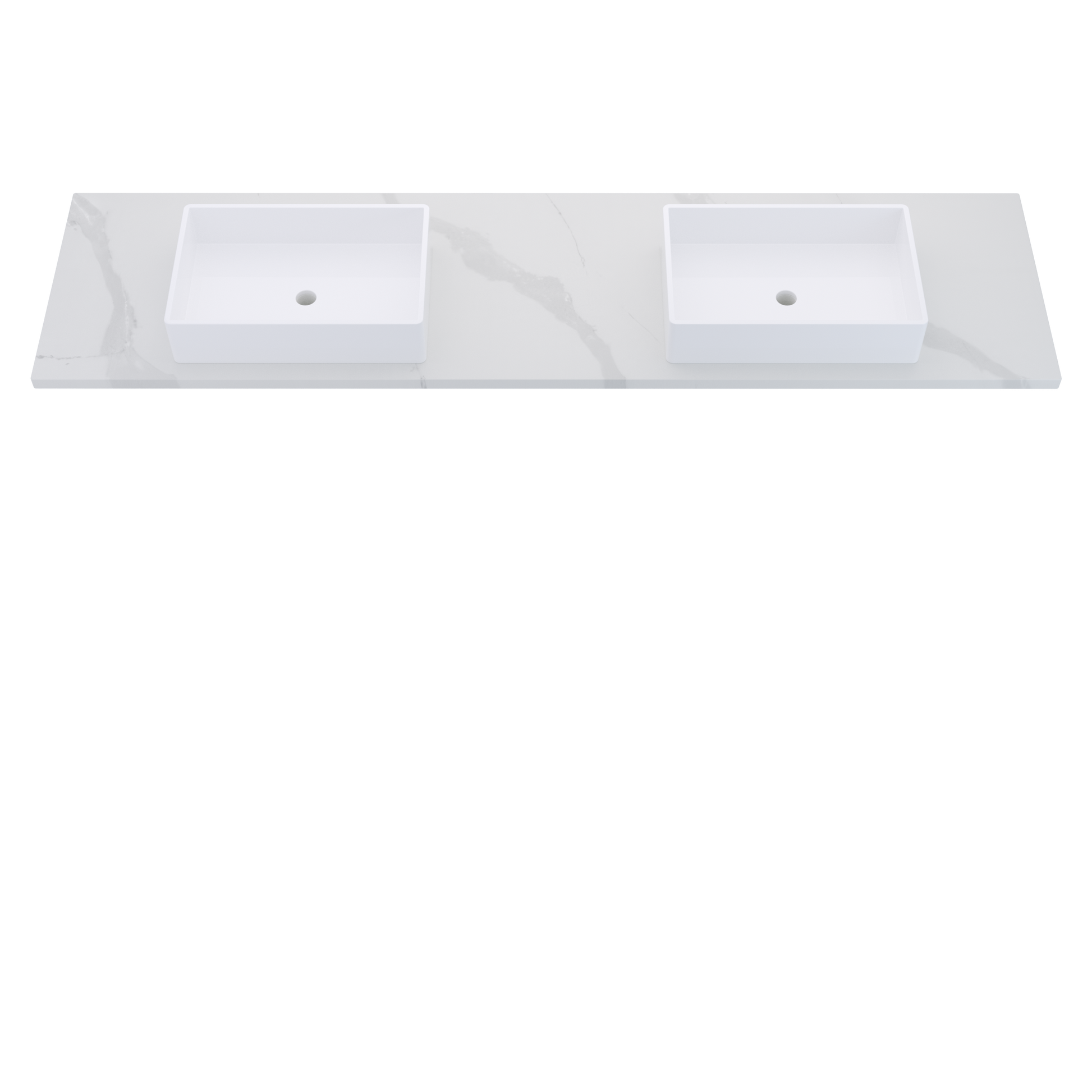 85" Vanderloc Silestone® Quartz Bathroom Vanity Top | Double Vigo Sink | Centered in Classic Calacatta