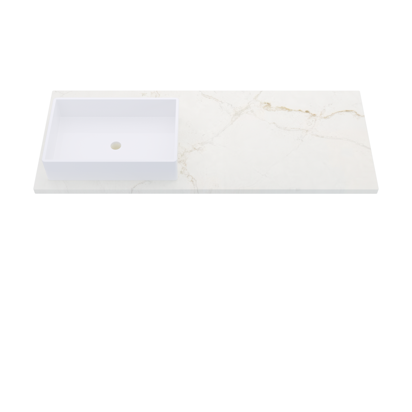55" Vanderloc Silestone® Quartz Bathroom Vanity Top | Single Rectangle Sink | Offset in Blanc Elysee
