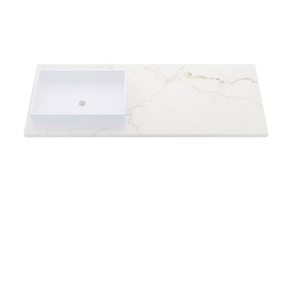 55" Vanderloc Silestone® Quartz Bathroom Vanity Top | Single Rectangle Sink | Offset in Blanc Elysee