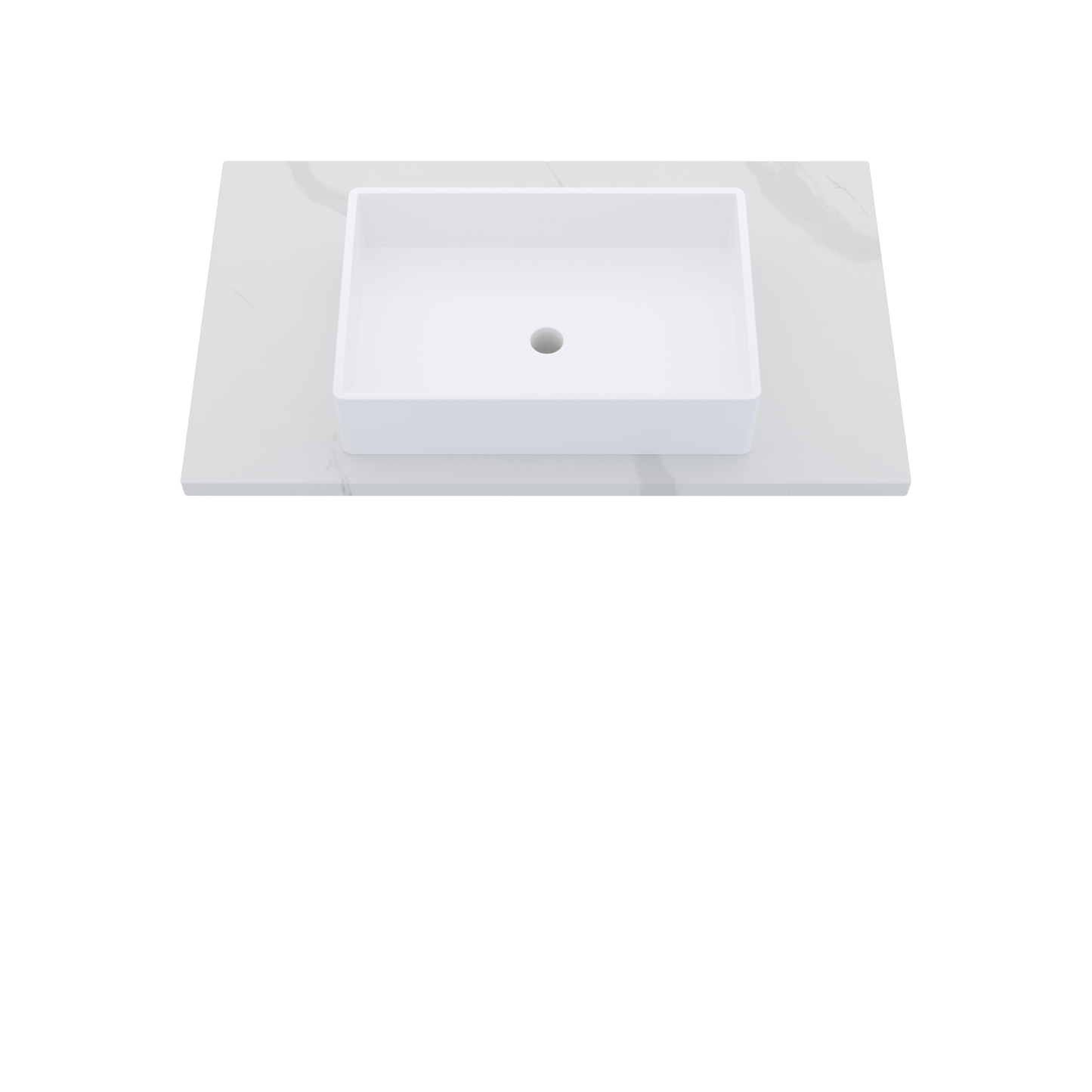 37" Vanderloc Silestone® Quartz Bathroom Vanity Top | Single Vigo Sink | Centered in Classic Calacatta