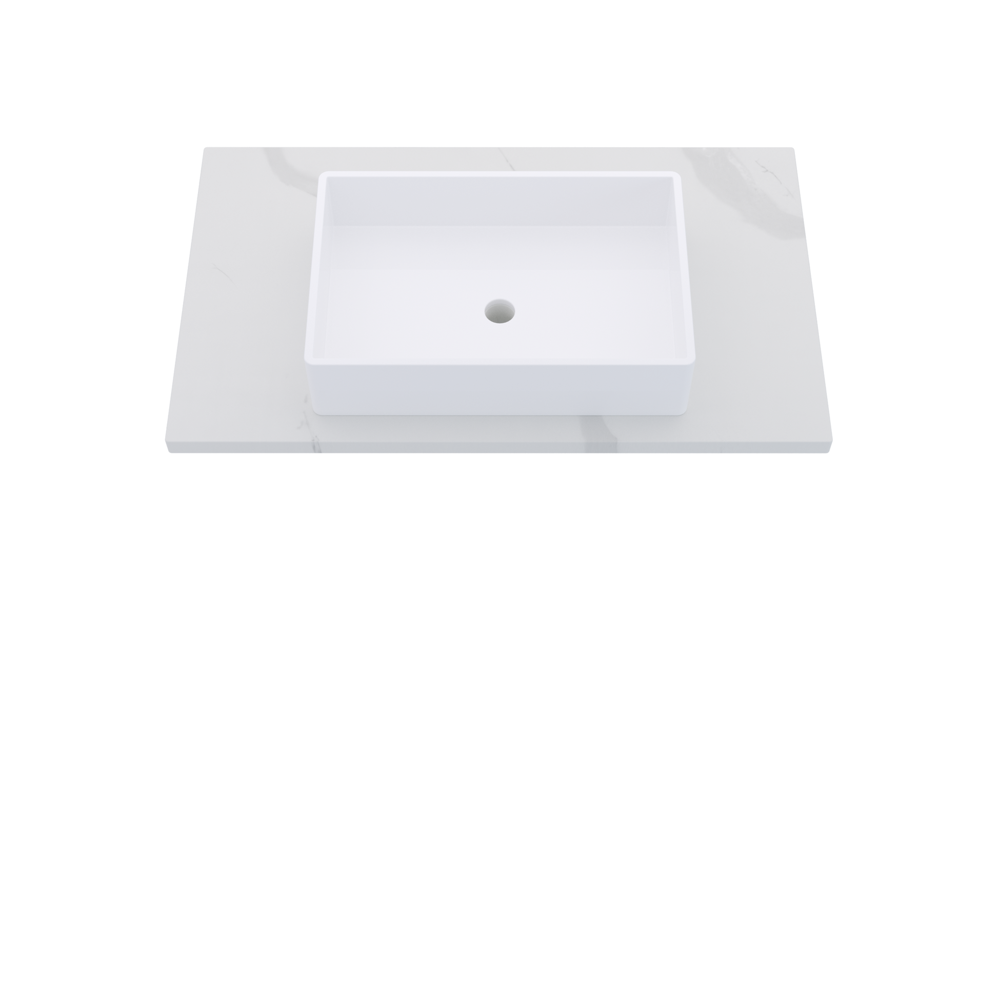 37" Vanderloc Silestone® Quartz Bathroom Vanity Top | Single Vigo Sink | Centered in Classic Calacatta