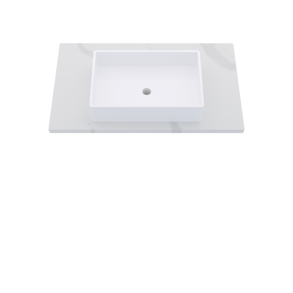 37" Vanderloc Silestone® Quartz Bathroom Vanity Top | Single Vigo Sink | Centered in Classic Calacatta