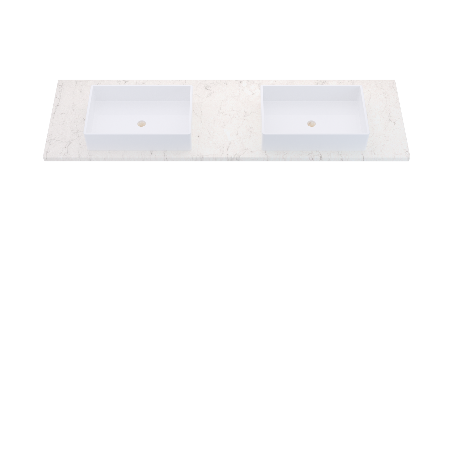 73" Vanderloc Silestone® Quartz Bathroom Vanity Top | Double Vigo Sink | Centered in Snowy Ibiza