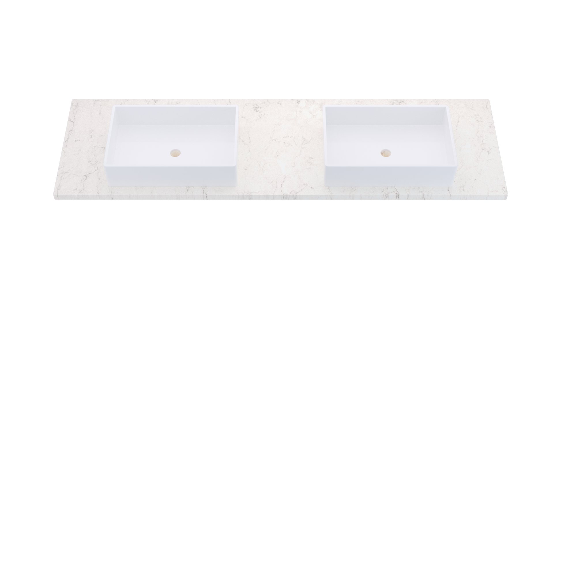 73" Vanderloc Silestone® Quartz Bathroom Vanity Top | Double Vigo Sink | Centered in Snowy Ibiza